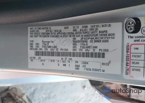 2012 Ford Fiesta S from USA, damaged, VIN 3FADP4AJ6CM170110
